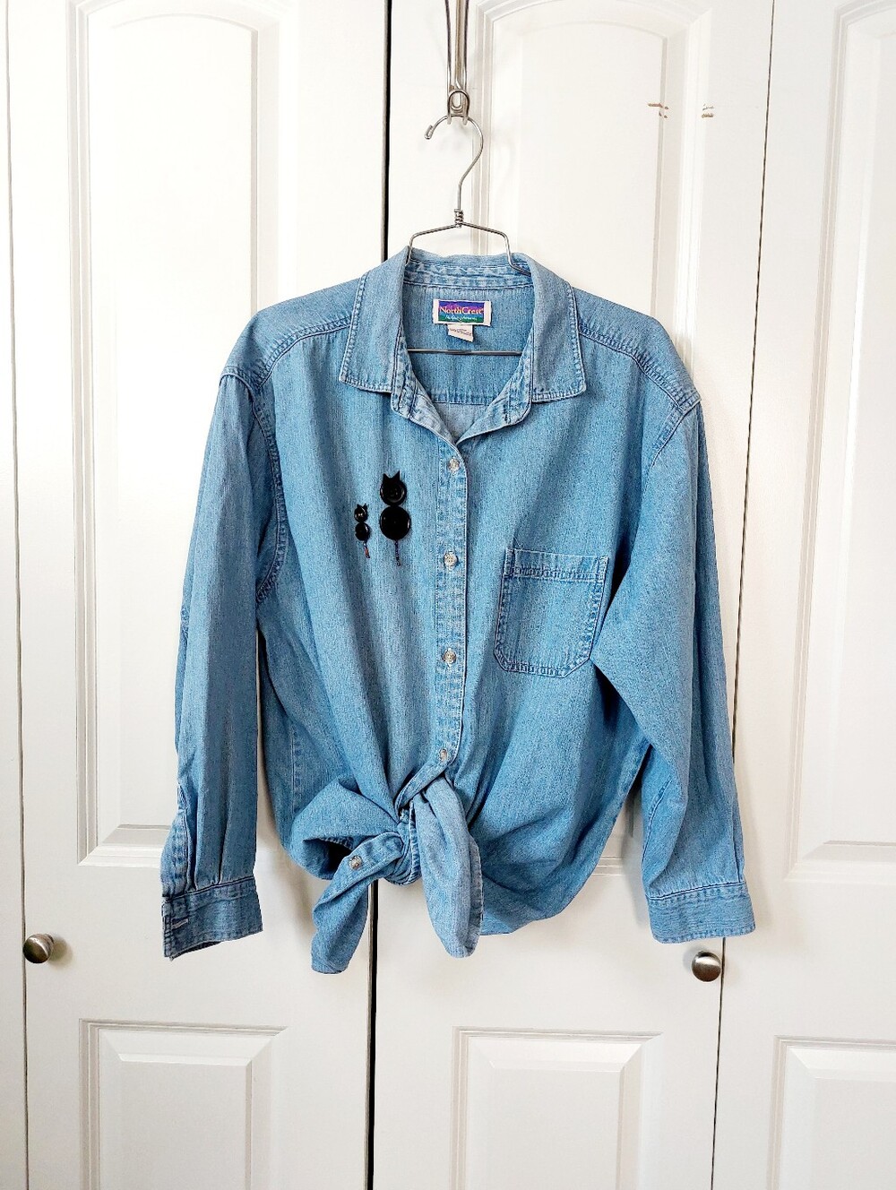 Halloween Black Cat Button Animal Chambray/Denim Shirt 18/20W Cottagecore Granny